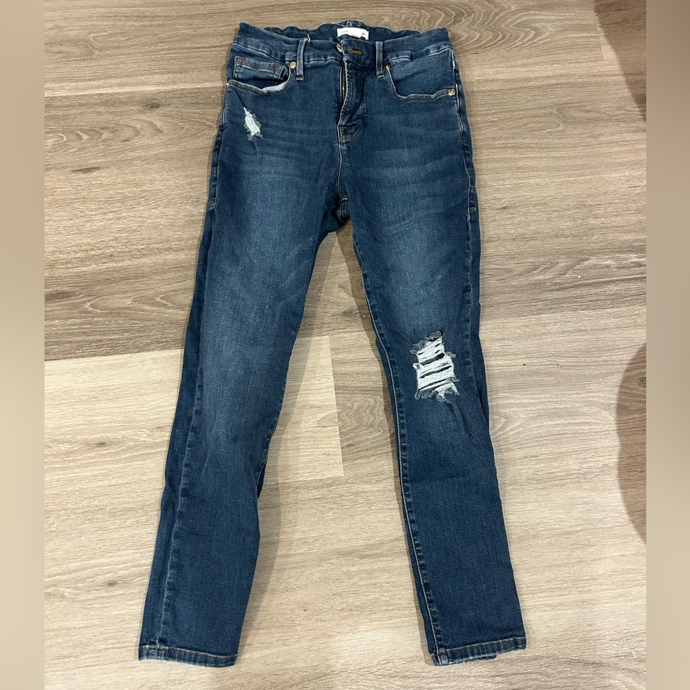 Good American Dark Blue Distressed Skinny Jeans